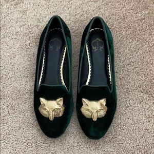C. Wonder Emerald Velvet Fox Loafers